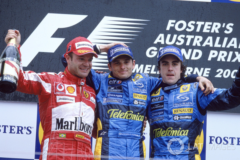 Podium: Race winner Giancarlo Fisichella, Renault F1 Team, second place Rubens Barrichello, Ferrari,