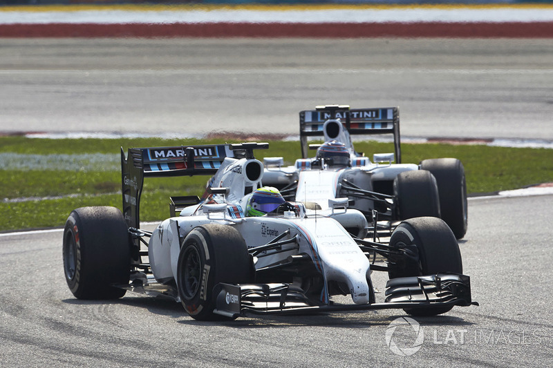 Felipe Massa, Williams FW36 Mercedes, leads Valtteri Bottas, Williams FW36 Mercedes