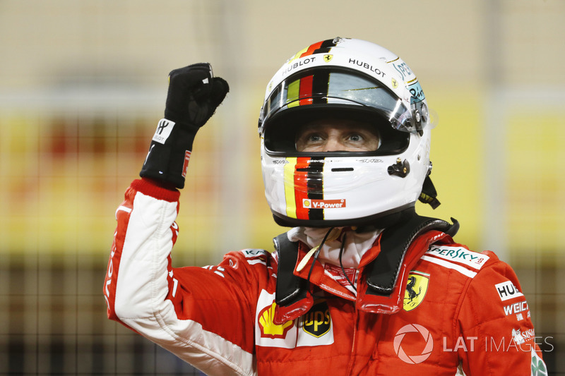 Sebastian Vettel, Ferrari, festeggia la pole position