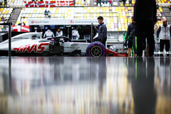 Romain Grosjean, Haas F1 Team VF-18 Ferrari, in the pit lane
