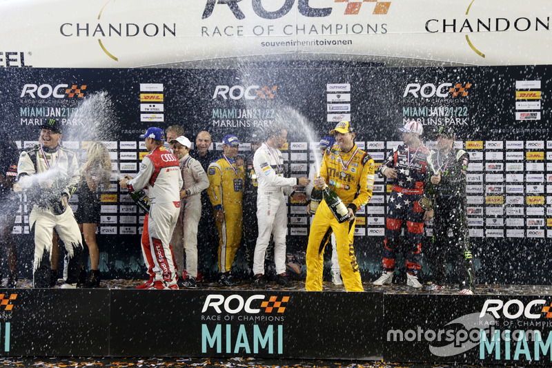 Champagne shower on the podium