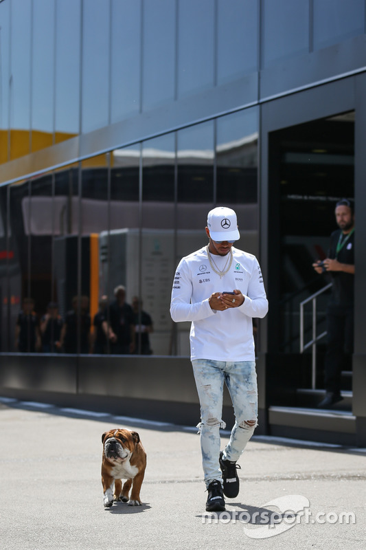 Lewis Hamilton, Mercedes AMG F1, his dog Roscoe