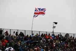 Fans and Union Jack flag in the grandstand