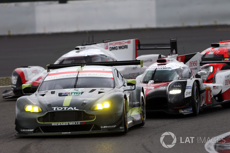#8 Toyota Gazoo Racing Toyota TS050 Hybrid: Anthony Davidson, Sébastien Buemi, Kazuki Nakajima, #95 Aston Martin Racing Aston Martin Vantage: Nicki Thiim, Marco Sorensen