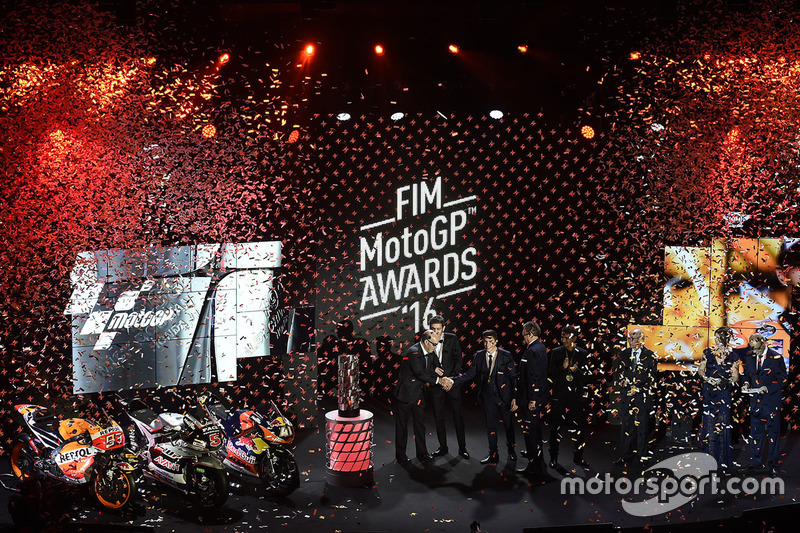 Carmelo Ezpeleta, CEO Dorna Sports, Valentino Rossi, Yamaha Factory Racing, Marc Marquez, Repsol Honda Team, Jorge Lorenzo, Yamaha Factory Racing