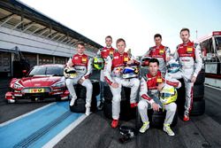 Gruppenfoto: Die DTM-Fahrer 2017 von Audi: Nico Müller, Jamie Green, Mattias Ekström, Loic Duval, Mike Rockenfeller, René Rast