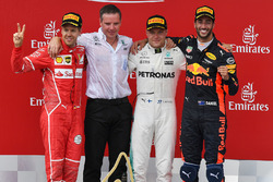Podium: race winner Valtteri Bottas, Mercedes AMG F1, second place Sebastian Vettel, Ferrari, third place Daniel Ricciardo, Red Bull Racing