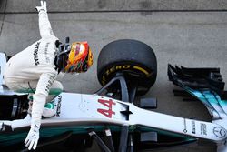 Lewis Hamilton, Mercedes-Benz F1 W08  celebrates in parc ferme