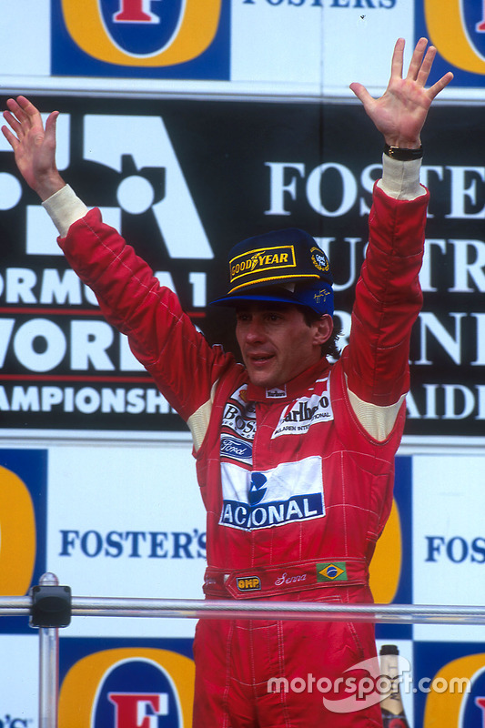 Podium: Senna sichert sich mit dem Sieg den Vizetitel vor Damon Hill und ...
