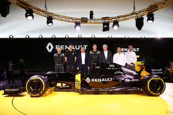 Carlos Ghosn, Renault President with Jerome Stoll, Renault Sport F1 president, Cyril Abiteboul, Renault Sport F1 managing director and Frederic Vasseur, team manager Renault Sport F1 team and drivers Jolyon Palmer, Kevin Magnussen and Esteban Ocon, Renault F1 tests driver