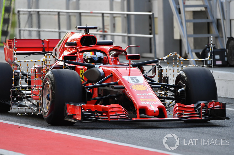 Sebastian Vettel, Ferrari SF71H, avec des capteurs aérodynamiques