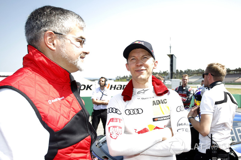 Dieter Gass, Head of DTM Audi Sport with Mattias Ekström, Audi Sport Team Abt Sportsline