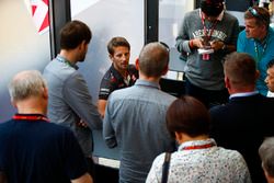 Romain Grosjean, Haas F1 Team, talks to the media