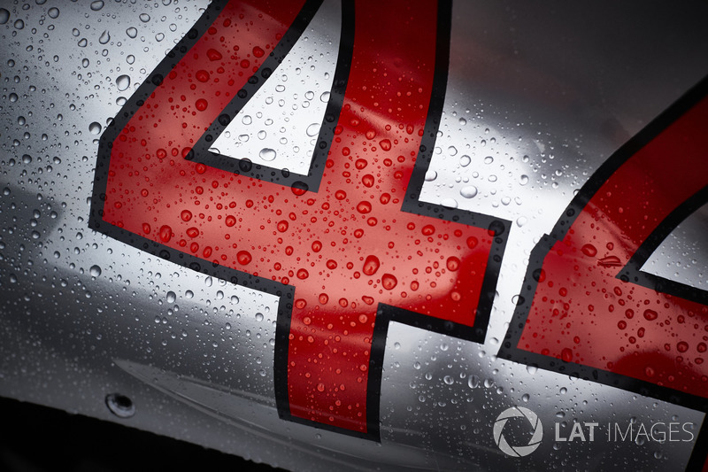 Rain water on the bodywork belonging to the car of Lewis Hamilton, Mercedes AMG F1 W09