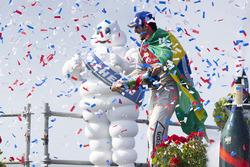 Lucas di Grassi, Audi Sport ABT Schaeffler, celebrates on the podium after winning the race