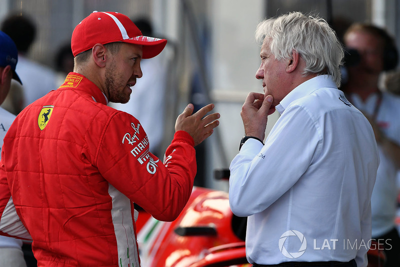 Sebastian Vettel, Ferrari, Charlie Whiting, FIA Delegate