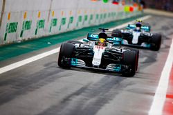 Lewis Hamilton, Mercedes AMG F1 W08, Valtteri Bottas, Mercedes AMG F1 W08, out of the pits