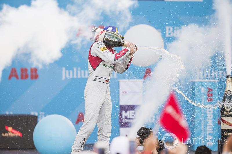 Daniel Abt, Audi Sport ABT Schaeffler, celebrates on the podium after winning the race