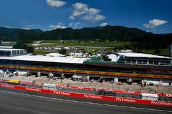 A scenic view of the pit straight and garages