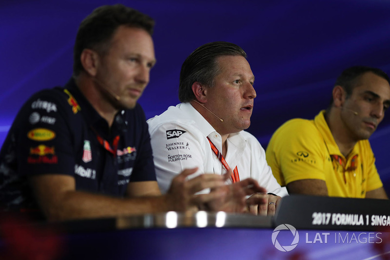 Christian Horner, Red Bull Racing Team Principal, Zak Brown, McLaren Executive Director and Cyril Ab