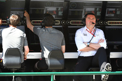 Eric Boullier, McLaren Racing Director on the pit wall gantry