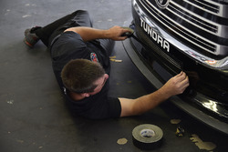 Crew member works on Noah Gragson, Kyle Busch Motorsports Toyota