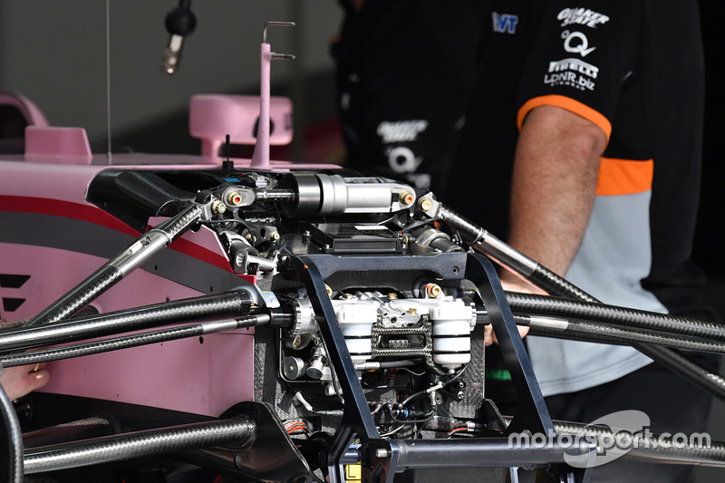 Force India VJM10 front suspension and chassis detail