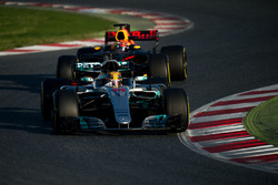 Lewis Hamilton, Mercedes AMG F1 W08 leads Max Verstappen, Red Bull Racing RB13