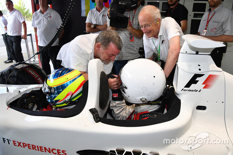 Zsolt Baumgartner, F1 Experiences 2-Seater driver and F1 Experiences 2-Seater passenger Thomas Senecal, Journalist and Presenter for Canal