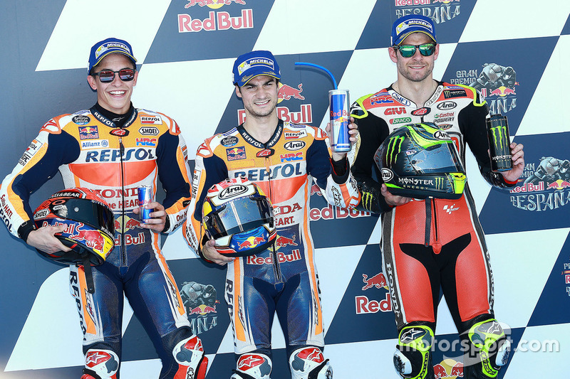 Le poleman Dani Pedrosa, Repsol Honda Team, le deuxième, Marc Marquez, Repsol Honda Team, le troisième, Cal Crutchlow, Team LCR Honda