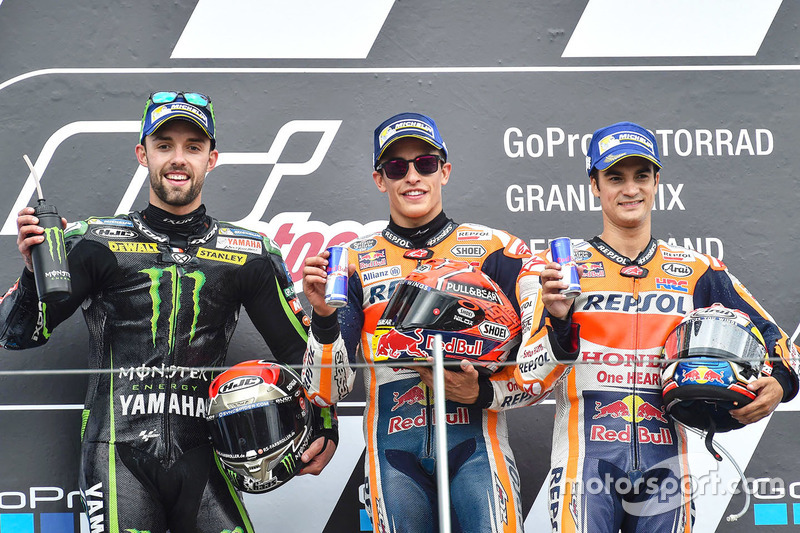 Podio: 1º Marc Márquez, 2º Jonas Folger, 3º Dani Pedrosa
