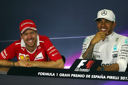 Race winner Lewis Hamilton, Mercedes AMG F1, second place Sebastian Vettel, Ferrari in the Press Conference