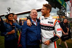 Jenson Button, McLaren, greets Sky pundit Martin Brundle