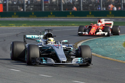 Lewis Hamilton, Mercedes AMG F1 W08, leads Sebastian Vettel, Ferrari SF70H