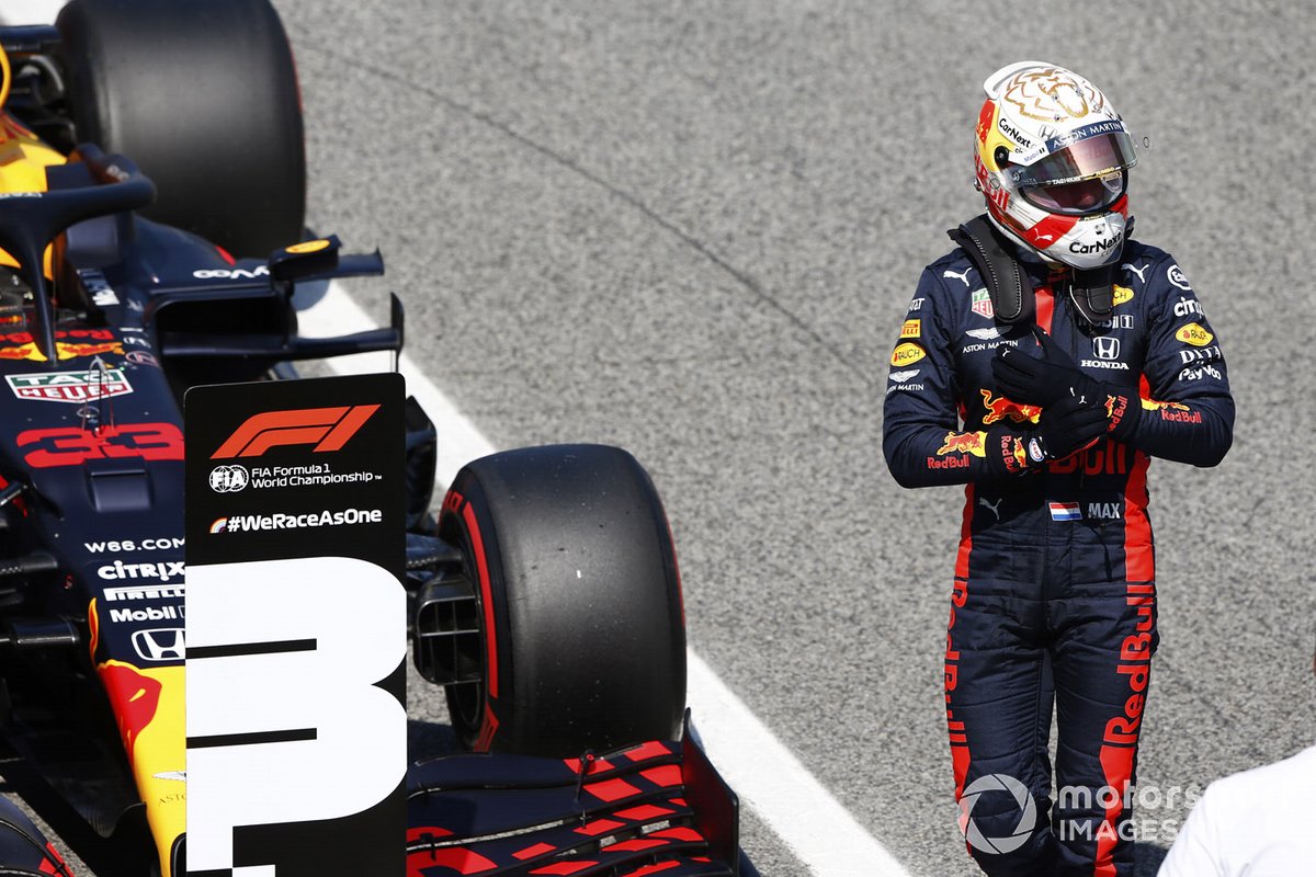 Max Verstappen, Red Bull Racing, exits his car in parc ferme after qualifying in third place