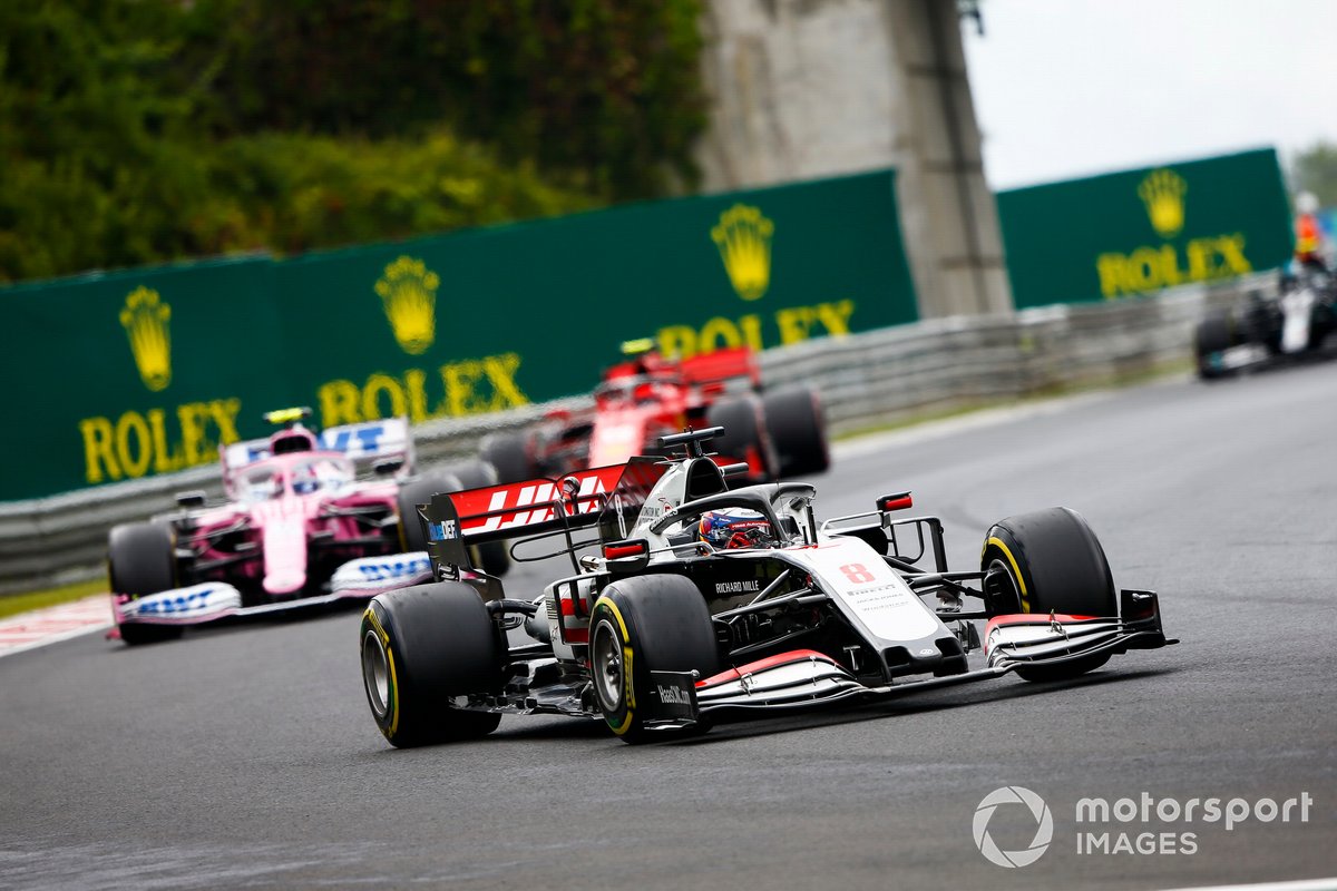 Romain Grosjean, Haas VF-20, Lance Stroll, Racing Point RP20