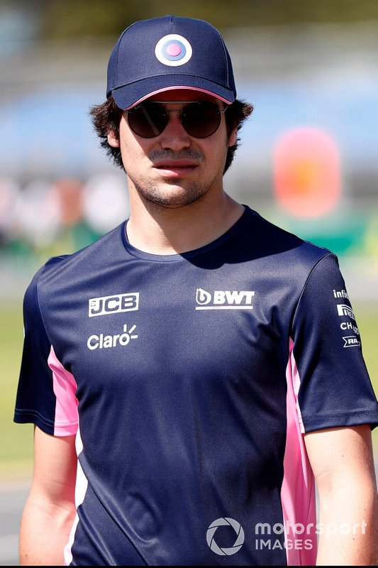 Lance Stroll, Racing Point on his track walk with members of the team.