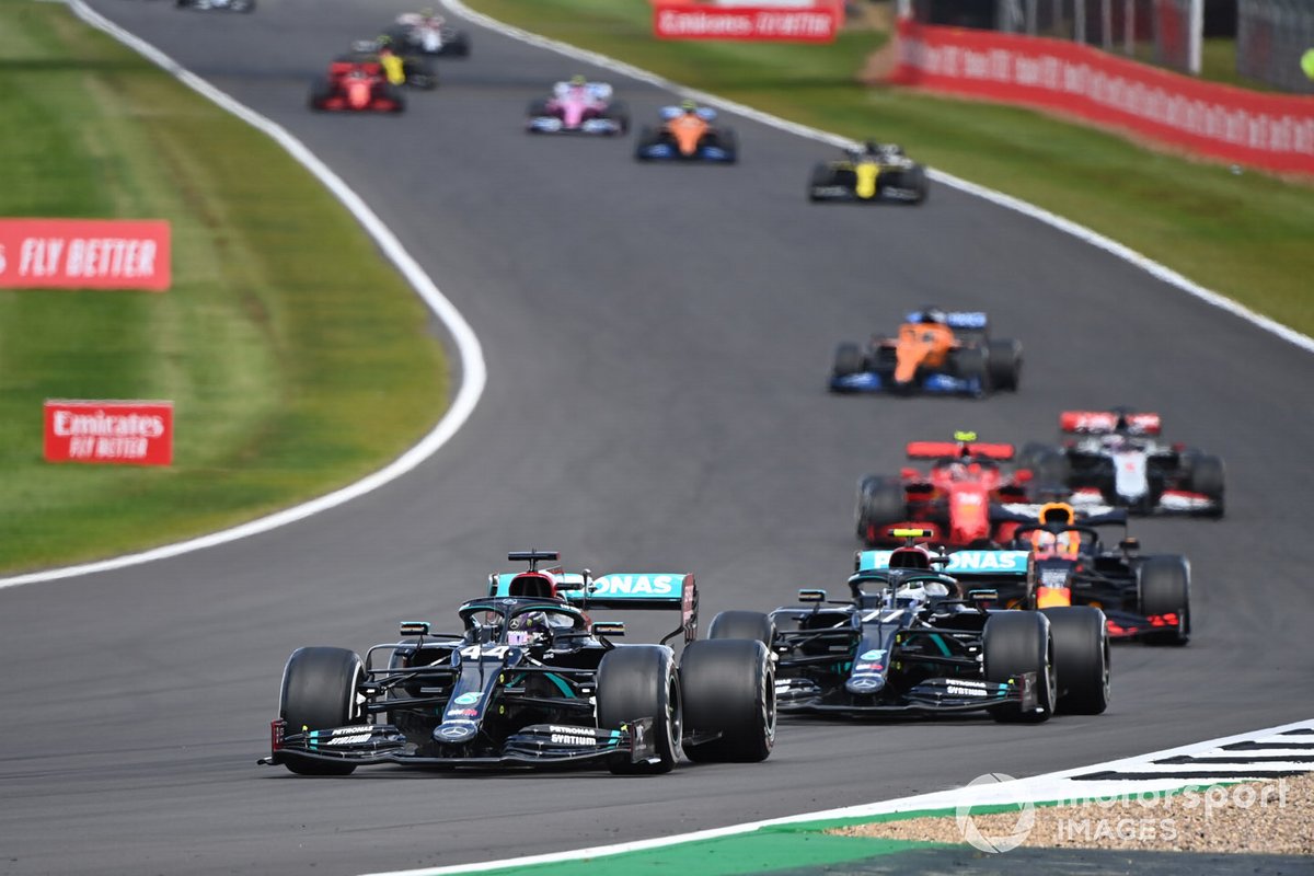 Lewis Hamilton, Mercedes F1 W11, Valtteri Bottas, Mercedes F1 W11, Max Verstappen, Red Bull Racing RB16, Charles Leclerc, Ferrari SF1000, Romain Grosjean, Haas VF-20