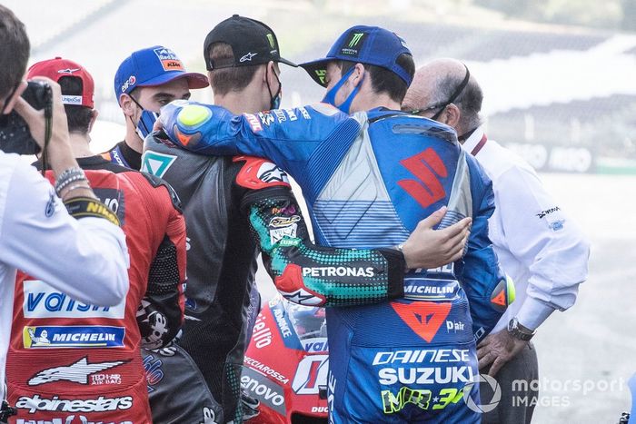 Joan Mir, Team Suzuki MotoGP, Fabio Quartararo, Petronas Yamaha SRT, Carmelo Ezpeleta, CEO de Dorna Sports