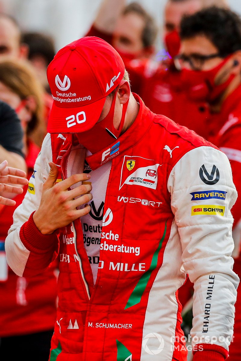 F2 Champion Mick Schumacher, Prema Racing celebrates in Parc Ferme