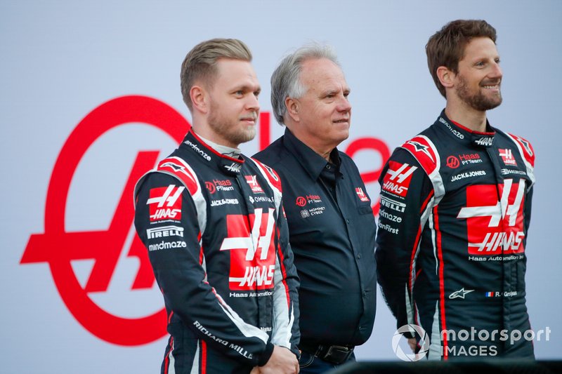 Kevin Magnussen, Haas F1 Team and Romain Grosjean, Haas F1 Team reveal the VF-20 with Gene Haas, Owner and Founder, Haas F1 Team