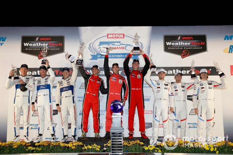 Podio GTLM: i vincitori #62 Risi Competizione Ferrari 488 GTE: Alessandro Pier Guidi, James Calado, Daniel Serra, al secondo posto #67 Ford Chip Ganassi Racing Ford GT: Ryan Briscoe, Richard Westbrook, Scott Dixon, al terzo posto #25 BMW Team RLL BMW M8 GTE: Tom Blomqvist, Connor De Phillippi, Colton Herta