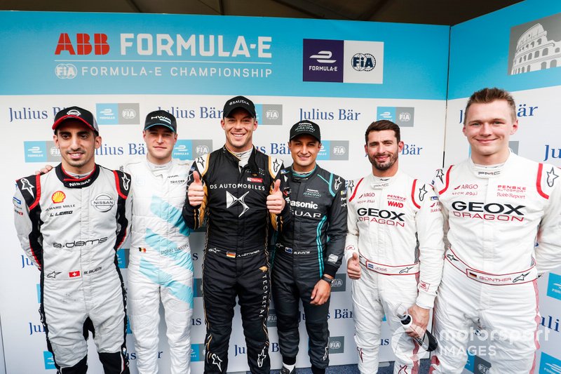 Super pole drivers Sébastien Buemi, Nissan e.dams, Stoffel Vandoorne, HWA Racelab, Mitch Evans, Panasonic Jaguar Racing, Jose Maria Lopez, GEOX Dragon Racing, Maximilian Gunther, Dragon Racing, pole position sitter Andre Lotterer, DS TECHEETAH