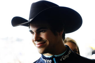 Lance Stroll, Williams Racing, wears a cowboy hat
