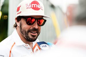 Fernando Alonso, McLaren, talks to the media