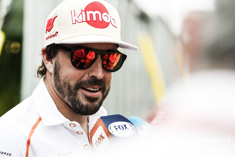 Fernando Alonso, McLaren, talks to the media