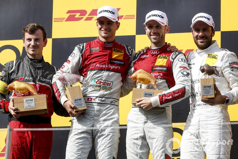 Podium: Race winner René Rast, Audi Sport Team Rosberg, second place Nico Müller, Audi Sport Team Abt Sportsline and third place Gary Paffett, Mercedes-AMG Team HWA