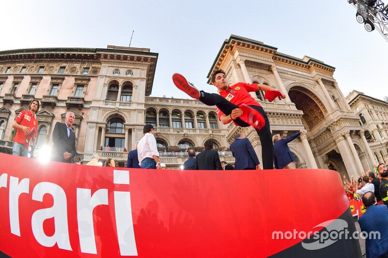 Charles Leclerc, Ferrari throws caps to the crowd