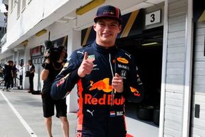 Pole Sitter Max Verstappen, Red Bull Racing celebrates in parc ferme 