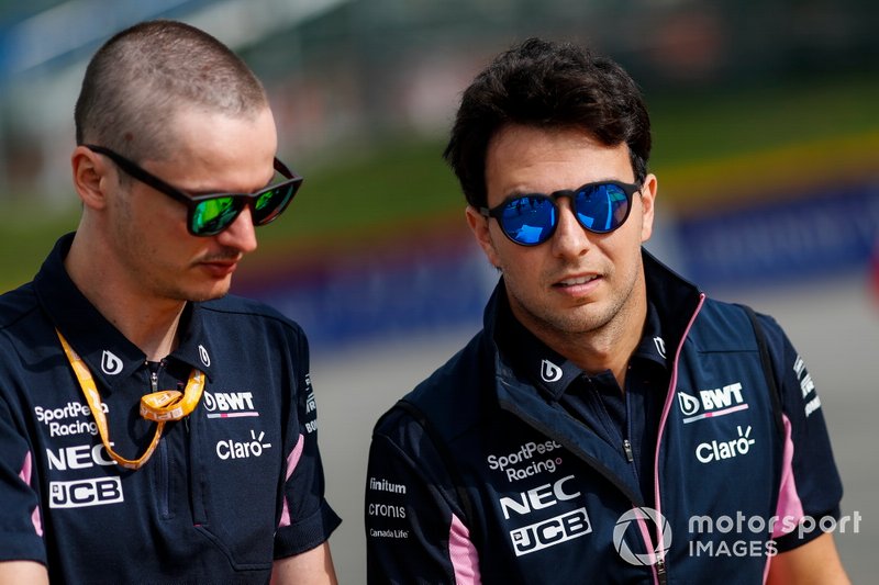 Sergio Perez, Racing Point, walks the track